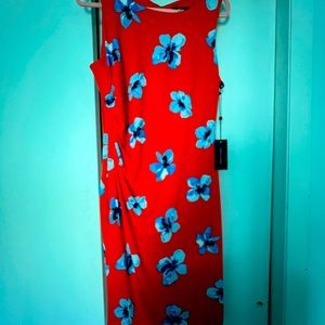 Summer / spring dress sheath dress in vibrant orange and blue. Flattering shape